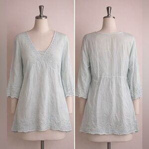 Fashion Bug Sky Blue Embroidered Boho Blouse XL